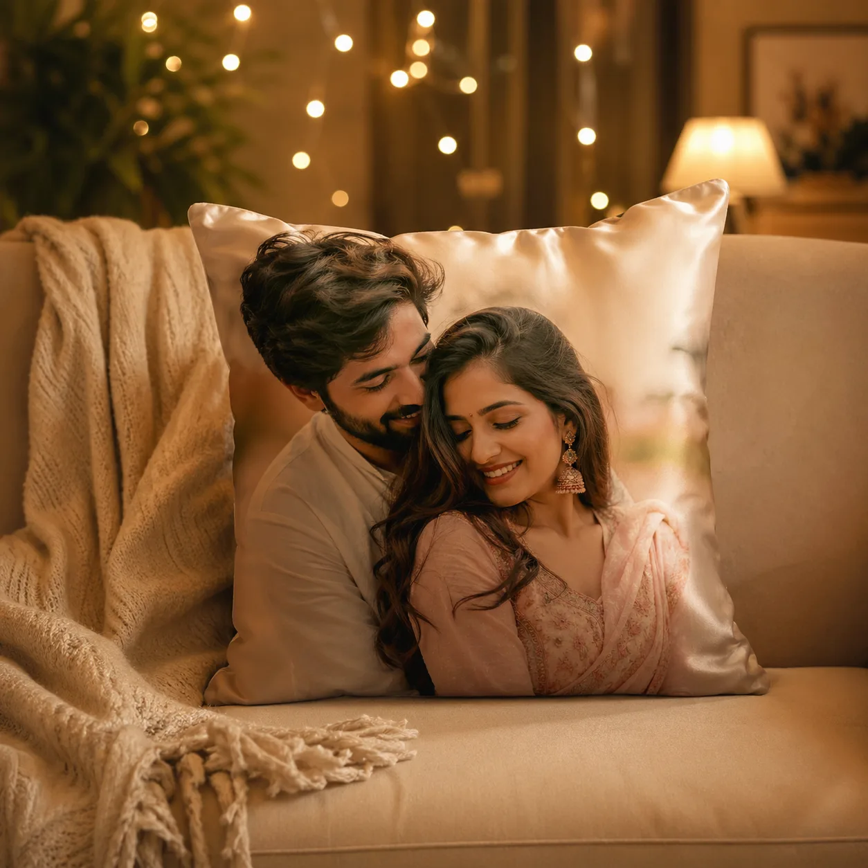 Personalised Satin Embroidered Couple Cushion Cover Set