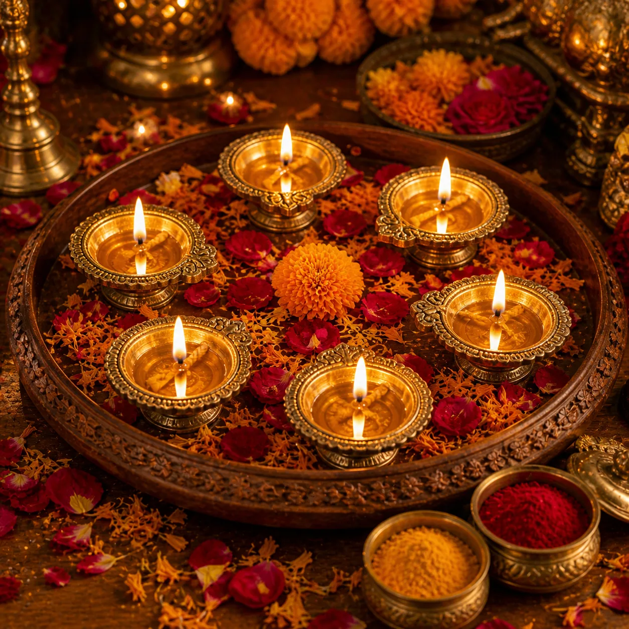 Handcrafted Brass Diya Set (Set of 6)