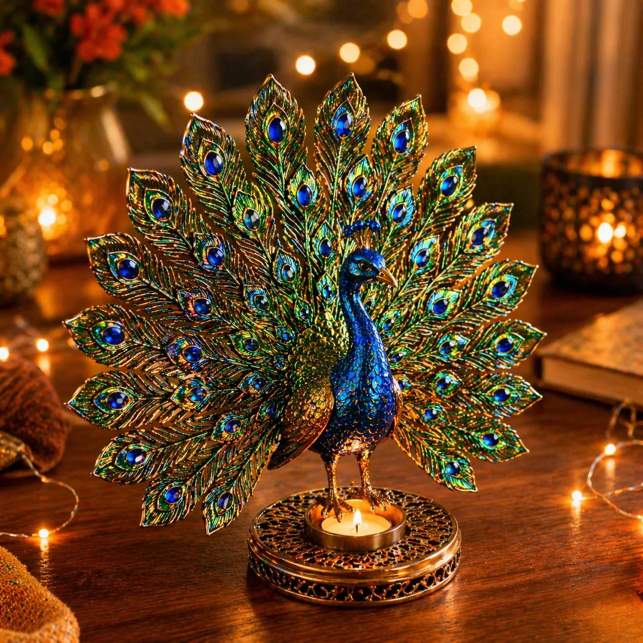 Peacock Figurine Candle Holder