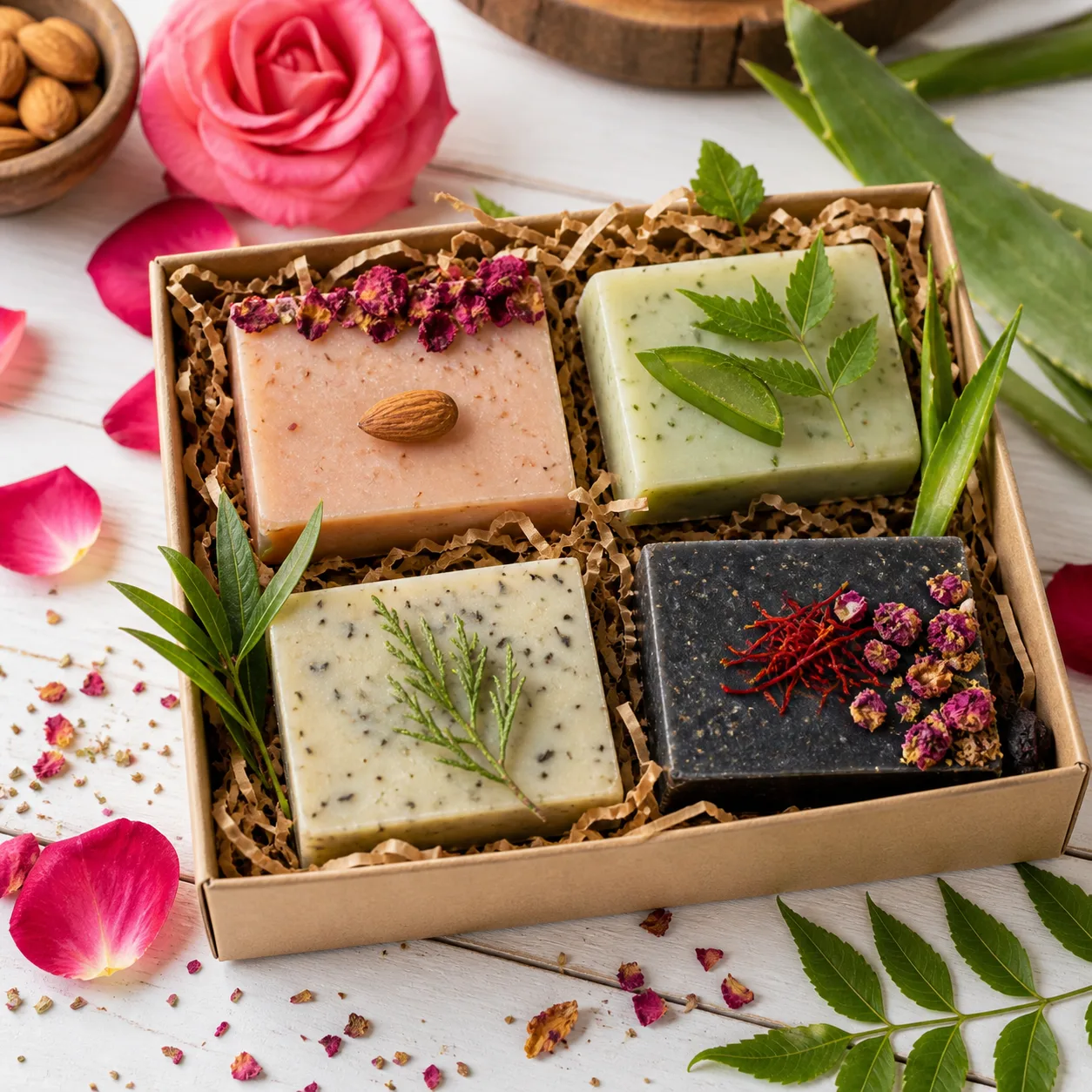 Neem & Rose Handmade Soap Gift Set (Set of 4)