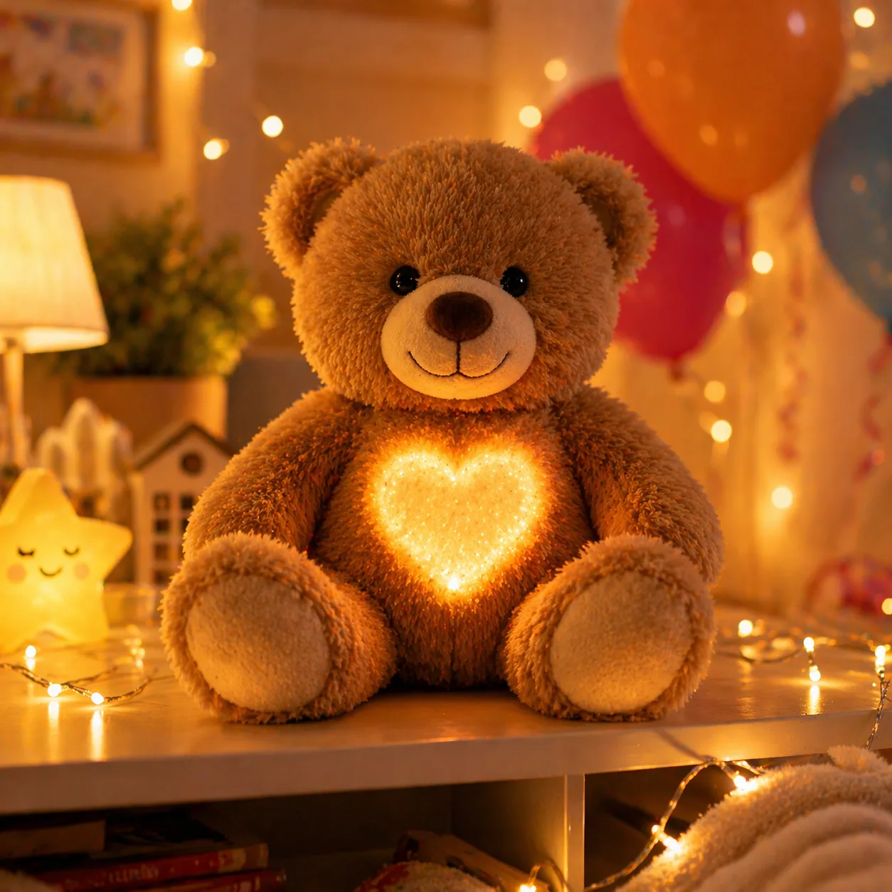 Teddy Bear Toy — Blinking Heart, Soft Light & Music